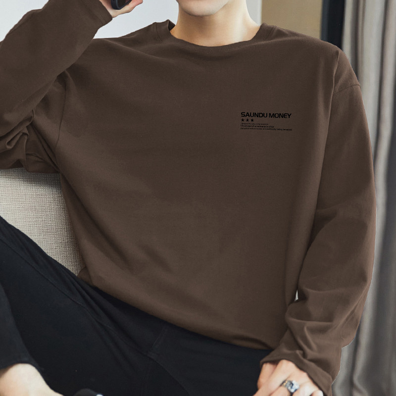 260g重磅纯棉长袖t恤男装圆领上衣服美式潮流印花内搭全棉打底衫,淘宝优惠券,粉丝福利购,淘宝优惠卷