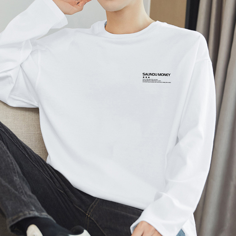 260g重磅纯棉长袖t恤男装圆领上衣服美式潮流印花内搭全棉打底衫,淘宝优惠券,粉丝福利购,淘宝优惠卷