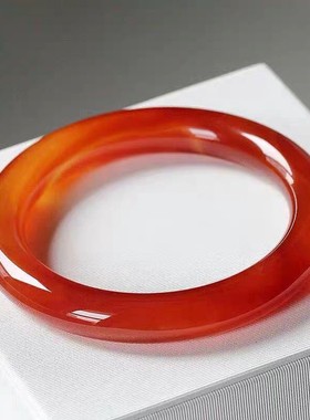 天然巴西中国红玛瑙圆条手镯少女款冰润玉髓窄条镯子红玛瑙手镯女