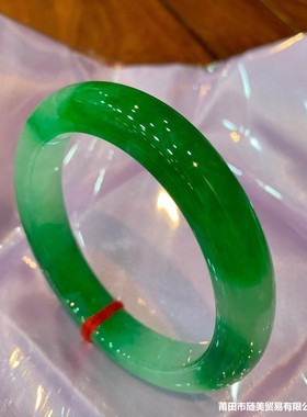 缅甸天然翡翠手镯收藏品辣绿阳绿色种老水足正圈女士款玉手镯满绿