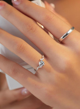 纯银莫桑石钻戒情侣对戒