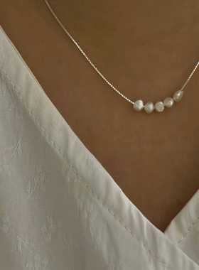 天然珍珠项链纯银复古淡水珍珠巴洛克珍珠链微笑链锁骨链送闺蜜