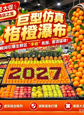 超市生鲜区仿真水果瀑布引流定制