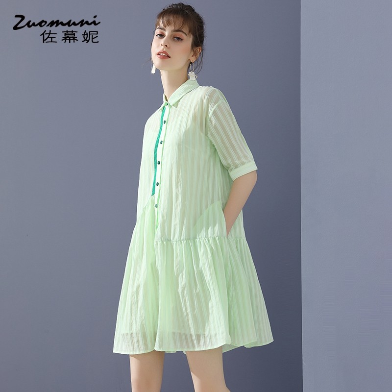佐幕妮宽松果绿色衬衫连衣裙女 佐幕妮连衣裙
