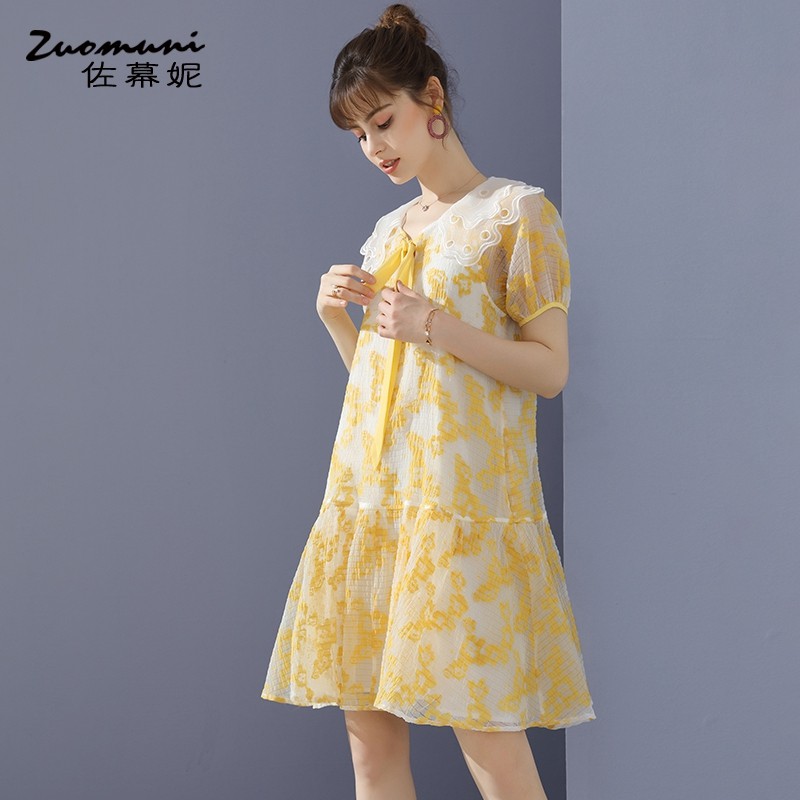 佐幕妮黄色宽松娃娃领连衣裙女2020 佐幕妮连衣裙