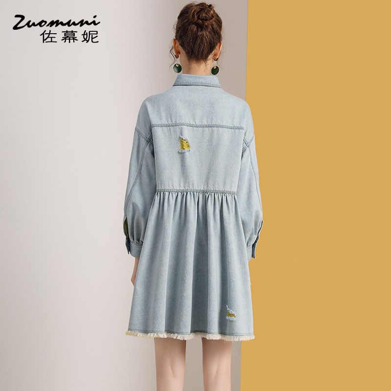 佐幕妮蓝色宽松polo连衣裙女衬衫 佐幕妮连衣裙