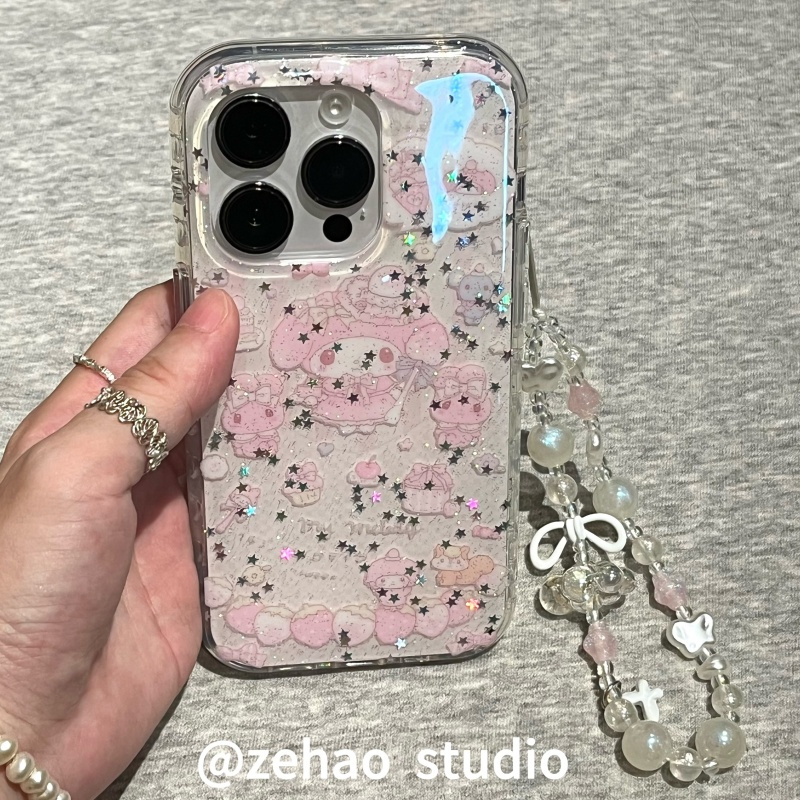 ZEHAO*ins可爱爆闪甜心美乐蒂双层印花韩系14适用iphone16promax苹果16pro手机壳苹果16/13软15Promax保护套1 - 图1