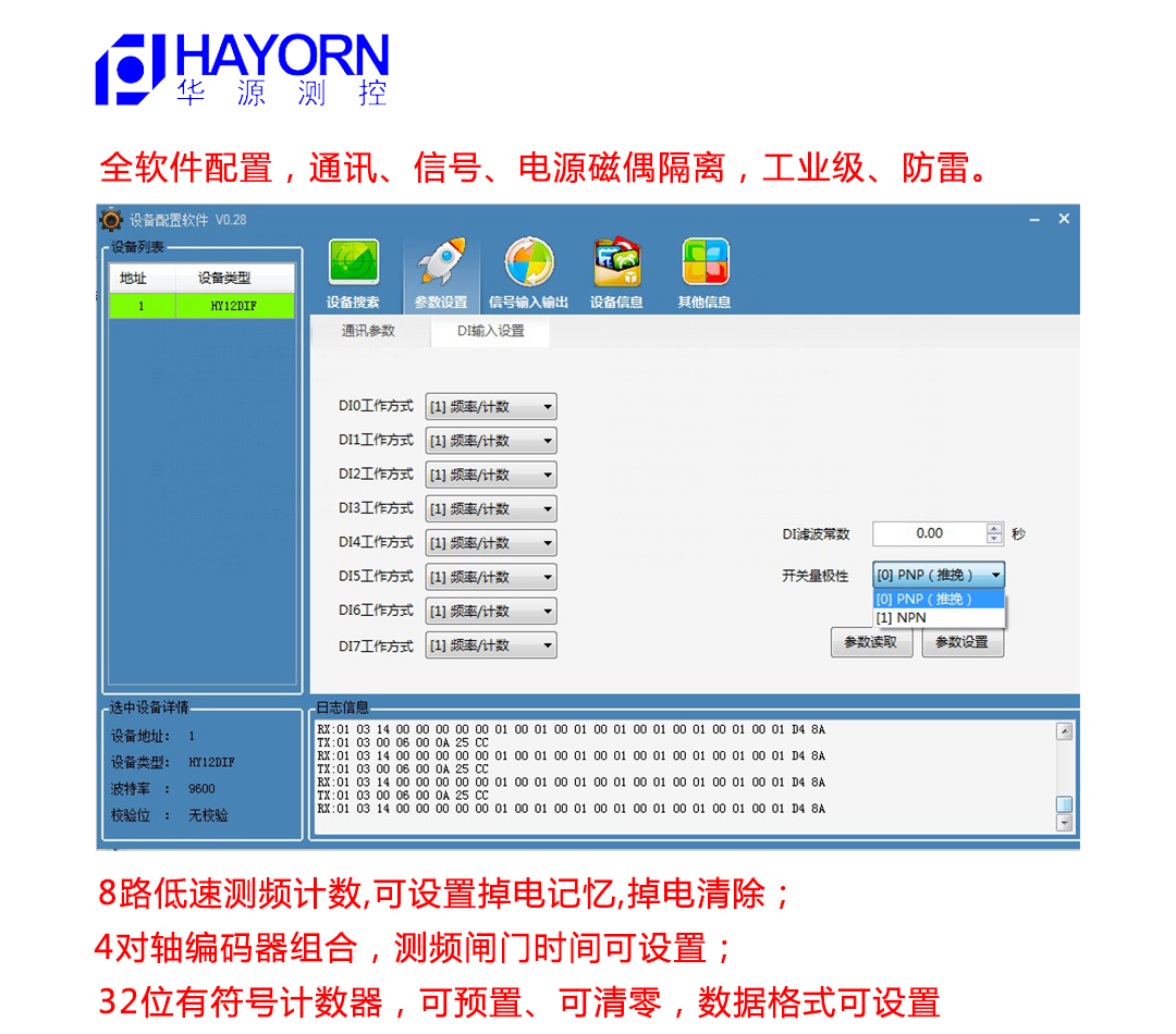 频率开关量计数编码器转485光栅尺脉冲转485掉电记忆/清除HY12DIF - 图1