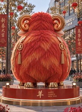 羊年毛绒羊美陈雕塑节日氛围