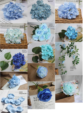 蓝色玫瑰绣球牡丹婚礼吊顶假花