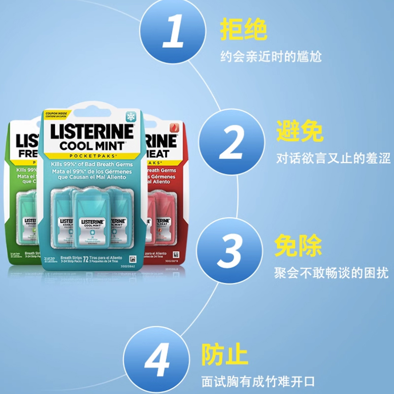 美国Listerine李施德林口气清新片冰爽薄荷味肉桂味(3*24片)/盒 - 图0