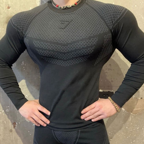 GYMSHARK Onyx2.0鲨鱼男士超级英雄健身训练运动背心长袖紧身衣 - 图0