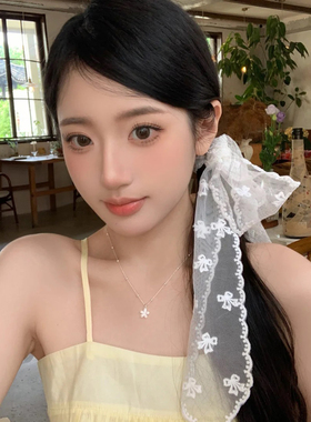 蝴蝶结蕾丝绑发发带白色头绳女2026新款夏季绝美甜美飘带丝巾发饰