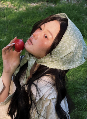 绿色碎花头巾三角巾女款2026新款田园风蕾丝花边夏季薄款发带发饰