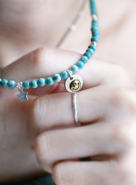 小众设计复古绿松石锁骨链女