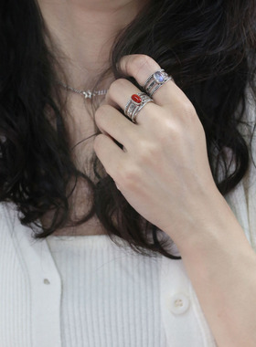 手工S925镶嵌月光石绿松石戒指