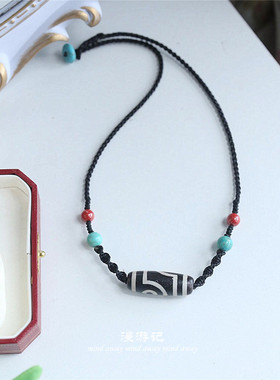 原创设计个性编织天珠锁骨链藏式文艺民族风项链虎牙二眼玛瑙情侣