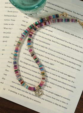 彩色飞盘项链玛瑙锁骨链