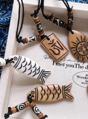 尼泊尔手工牛骨雕刻项链