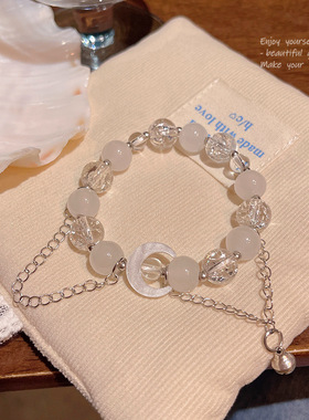 轻奢小众月亮猫眼石串珠铃铛手链女ins潮百搭气质高级感串珠手串