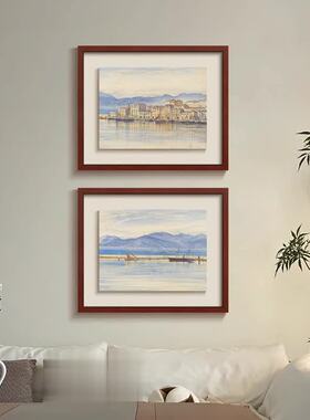 法式中古风蓝色大海风景装饰画