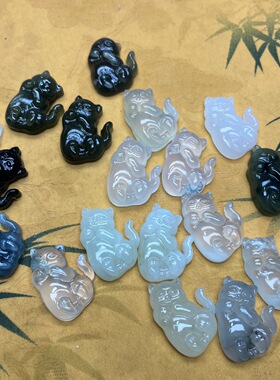 天然玉石岫玉招财猫挂件diy饰品男女通款厂家批发