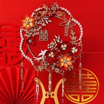 Chinese red gold double-sided double circle group fan diy material bag finished bridal wedding dragon Feng Fengxiu and handmade bouquet