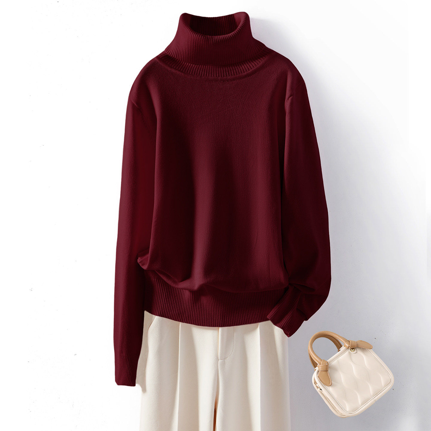 2025咖啡色高领长袖针织衫宽松套头大码毛衣女秋冬软糯内搭打底衫,淘宝优惠券,粉丝福利购,淘宝优惠卷