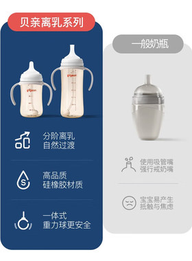 贝亲自然离乳奶瓶PPSU重力球吸管双握把奶瓶宽口径双手柄6个月1岁