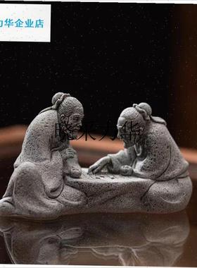 老者对弈老人下棋鱼缸造景园艺花卉假山盆景Q摆件覆古桌面创意装l