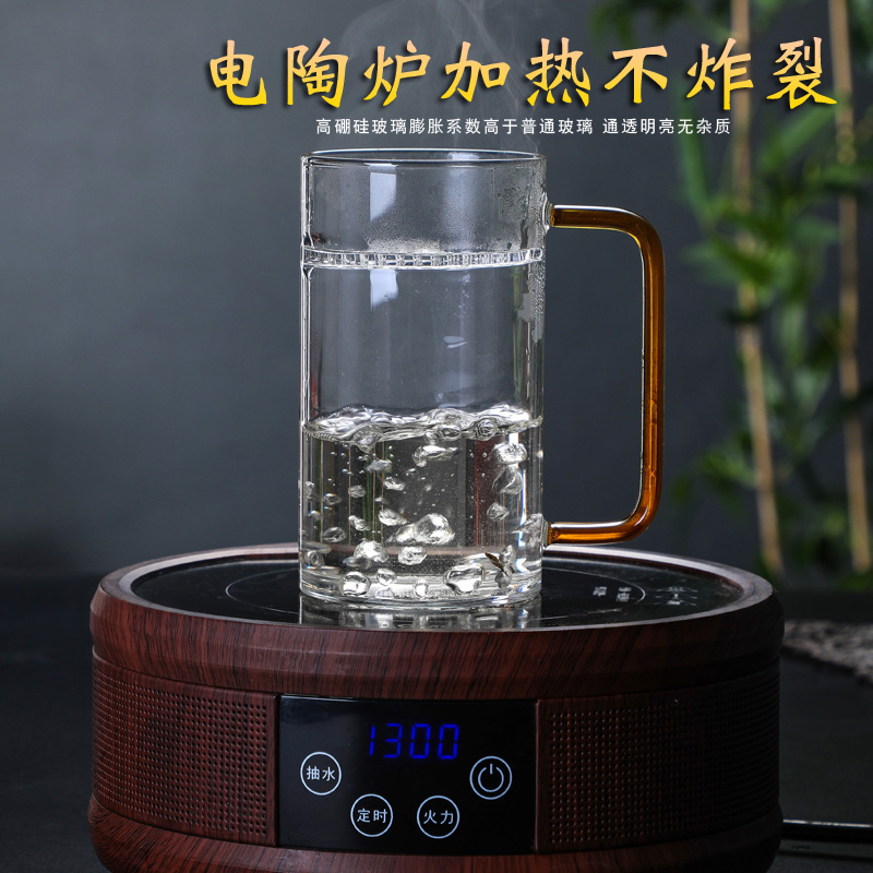 加厚耐热玻璃圆茶杯 过滤网泡茶月牙杯 办公室滤茶透明家用绿茶杯 - 图3