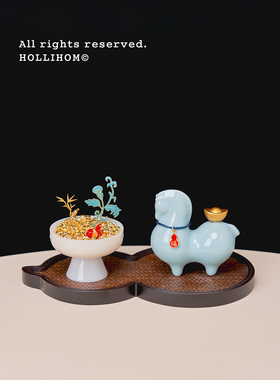 逅里《璞玉颂》文房清供摆件 羊脂白瓷盆景 茶桌茶宠入户玄关装饰