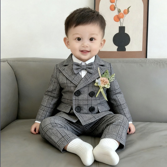 男童小西装套装秋冬男宝宝周岁生日宴礼服帅气花童演出服儿童西服