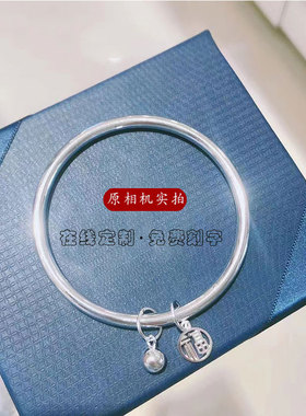 纯银手镯实心9999推拉闭口手镯女