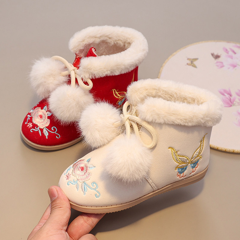 女童汉服鞋冬款古风加绒汉服靴子古装国风儿童绣花鞋手工拜年棉鞋,淘宝优惠券,粉丝福利购,淘宝优惠卷