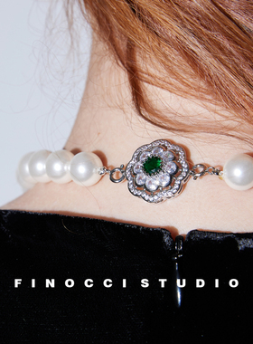 FINOCCI铜镀白金珍珠花朵项链