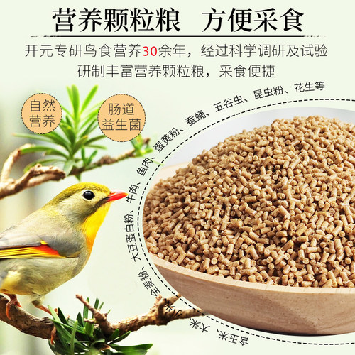 开元百鸟缘鸟食八哥 画眉金丝雀蓝歌驹柳莺斑鸠伯劳 通用型鸟饲料 - 图1