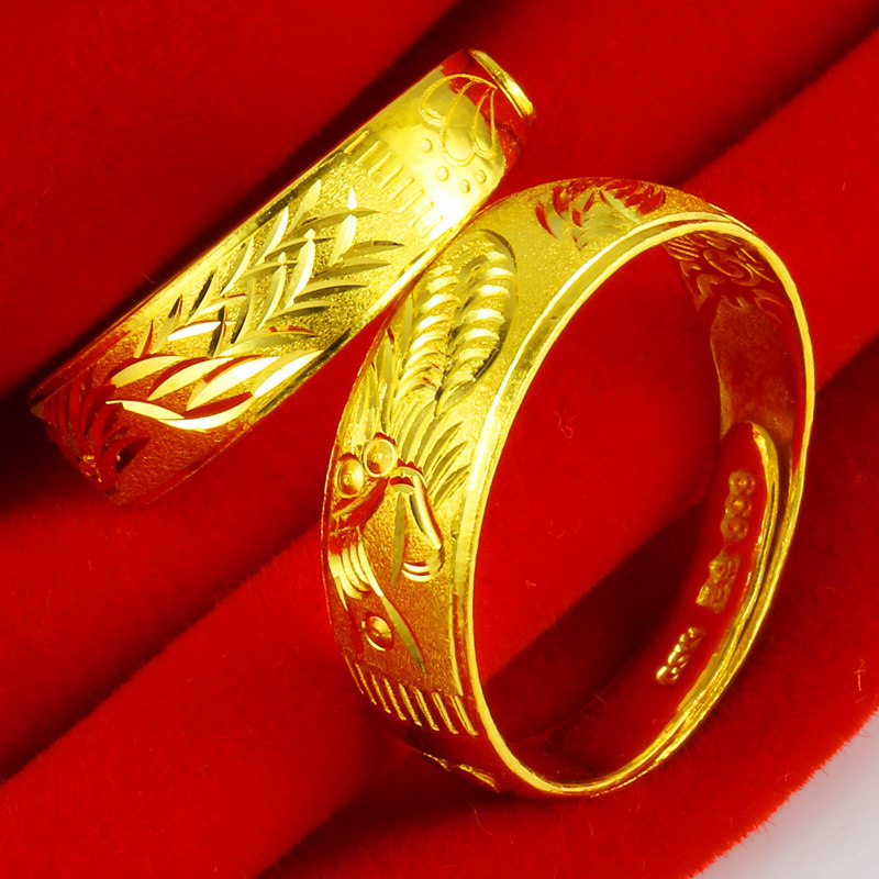 正品9999足金龙凤戒男女士一对指环 千影珠宝手饰