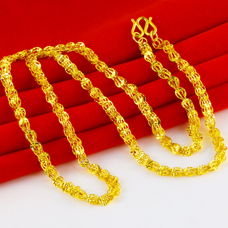 正品女士9999凤尾纯金素金锁骨链 千影珠宝颈饰