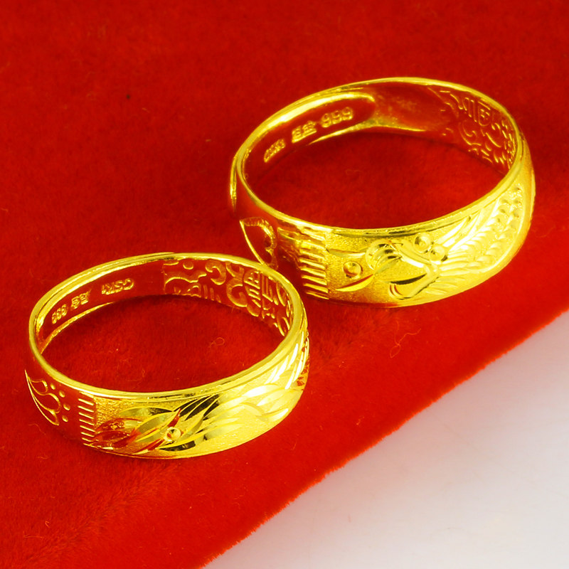 正品9999足金龙凤戒男女士一对指环 千影珠宝手饰