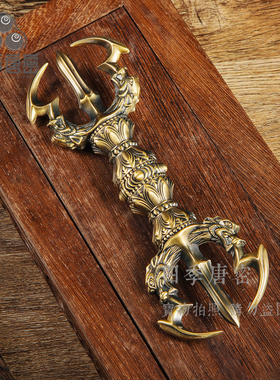 四季唐密黄铜精工制造 一面器法器 五大明王金刚铃股杵盘古铜色