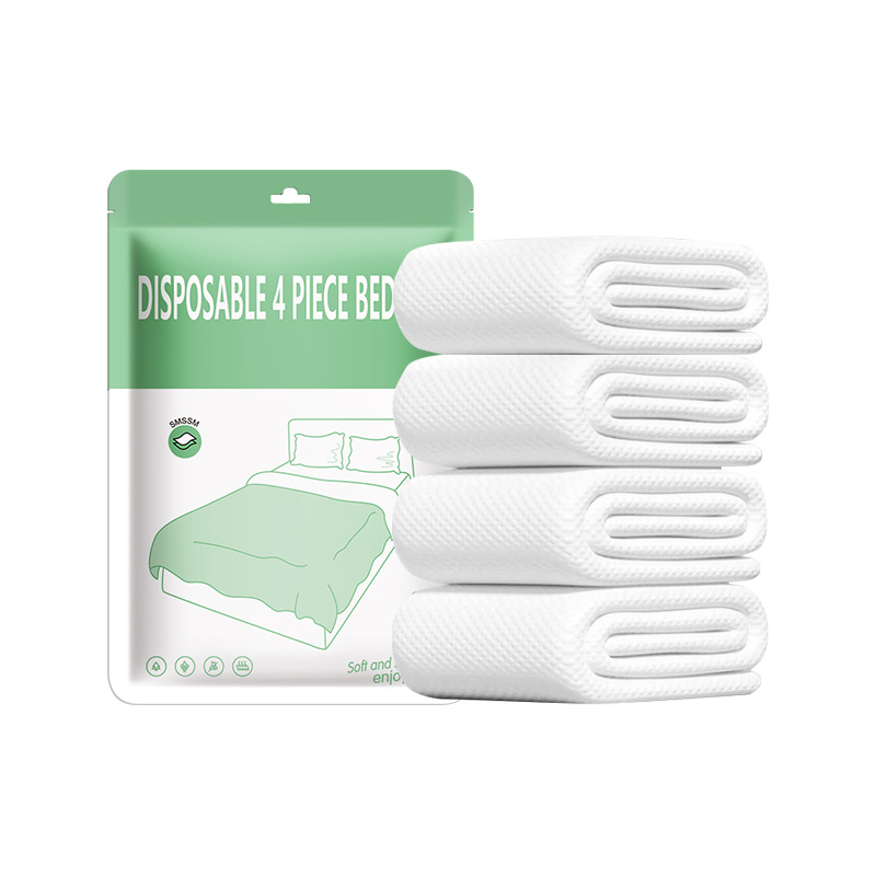 酒店一次性床单四件套英文三件套枕被套旅行旅游双人床上用品加厚 - 图3