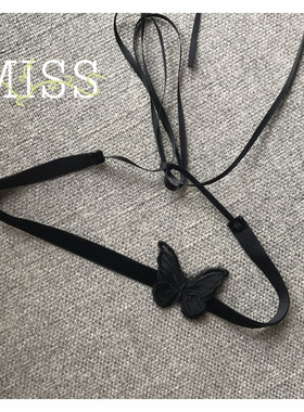 choker黑丝绒蝴蝶无扣系带颈圈