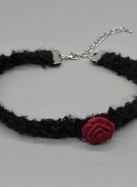 小清新毛绒玫瑰花短款项圈红色丝绒小花脖子饰品choker项链女