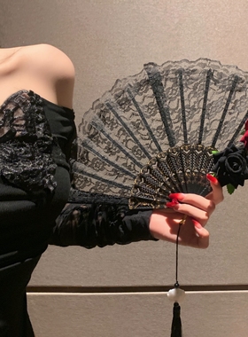 lolita蕾丝扇子华丽复古欧式玫瑰折扇茶会款暗黑漫展cos道具