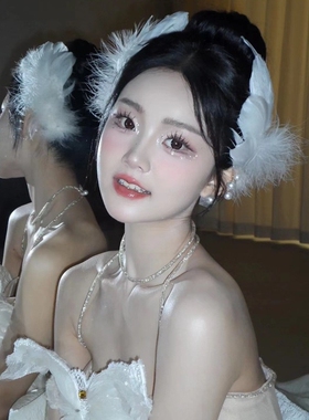 网红同款羽毛一字夹女学生镶钻刘海侧边夹碎发韩版金银发卡发饰