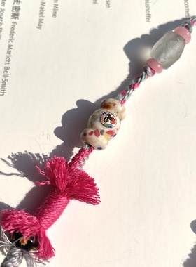 梦幻粉灰色·冰透复古琉璃海星花朵手工编绳长款项链可调节