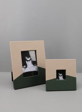 北欧创意拼色编织纹皮革相框摆件客厅卧室电视柜样板房家居装饰品