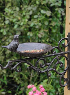 欧式复古铸铁工艺品铁艺小鸟庭院别墅花园吊蓝单鸟食盆装饰挂钩