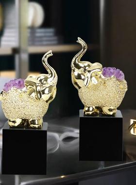 意式轻奢紫晶大象摆件创意家居饰品客厅玄关电视柜装饰品乔迁礼品